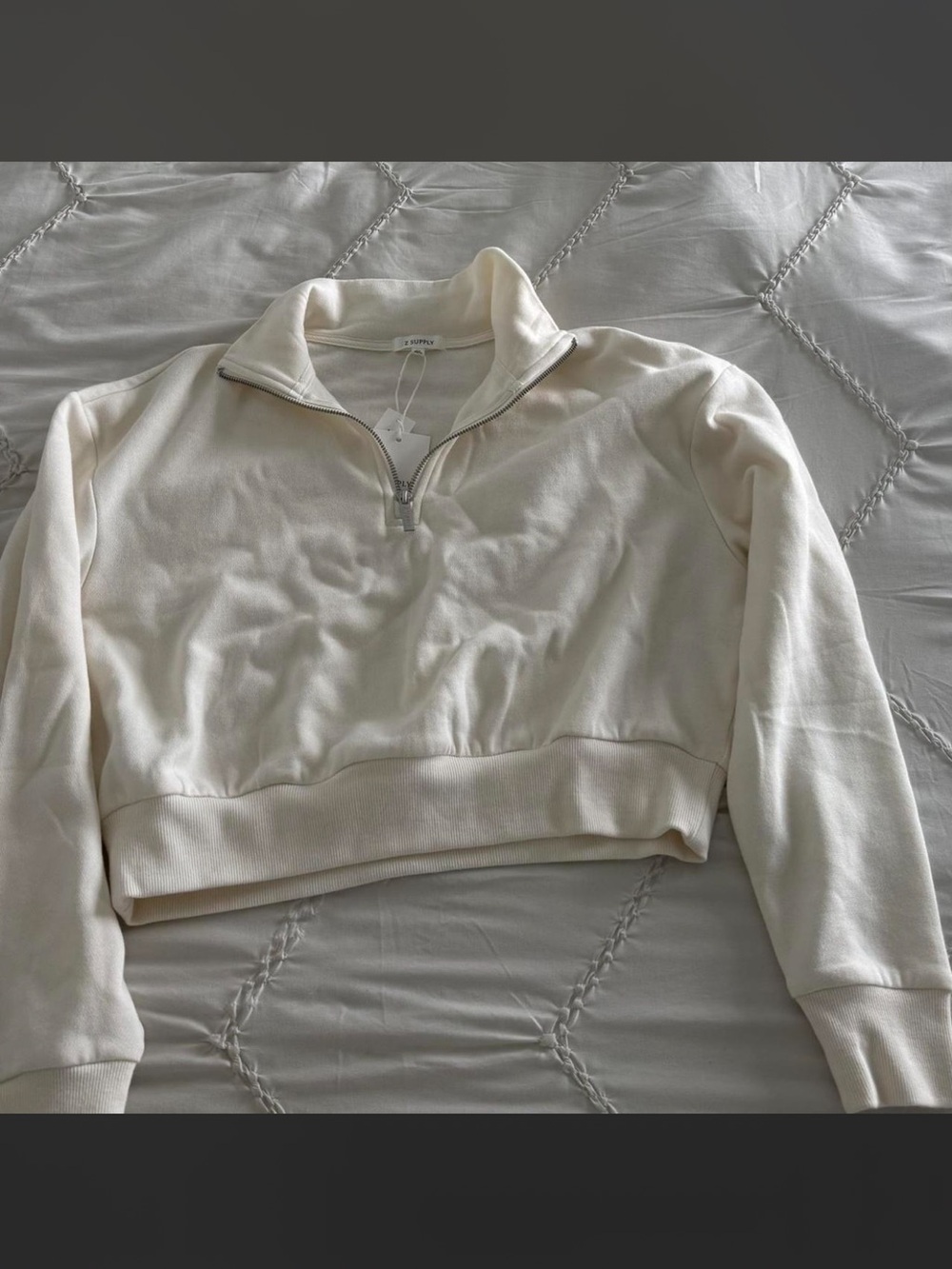 Z Supply Quarter-Zip Cropped Sweatshirt - Cream